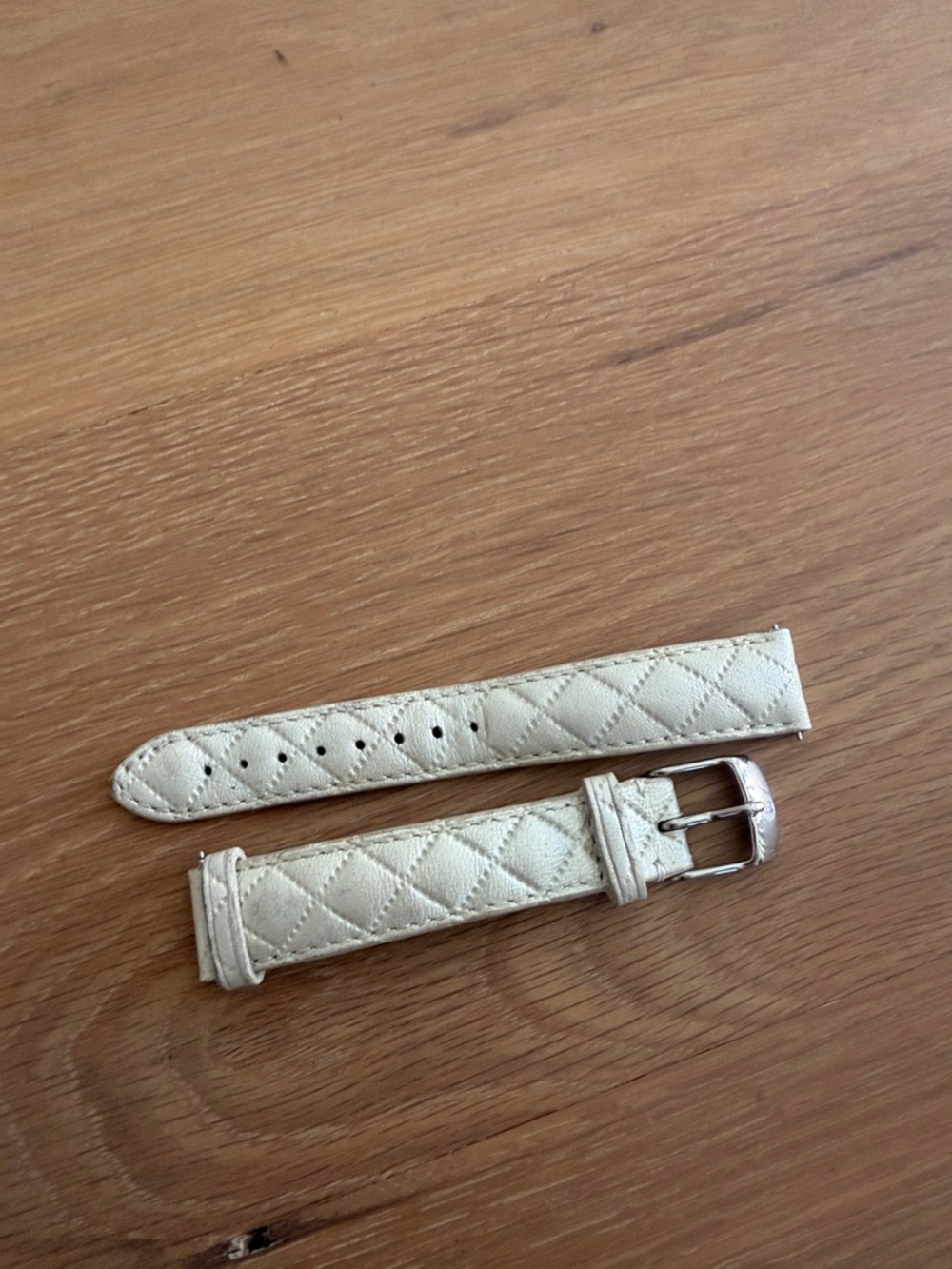 Michele Cream Quilted Leather Watch Strap - Silver Buckle